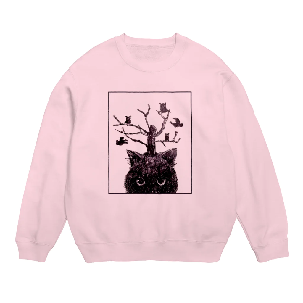 ブティック萌の猫とフクロウ Crew Neck Sweatshirt