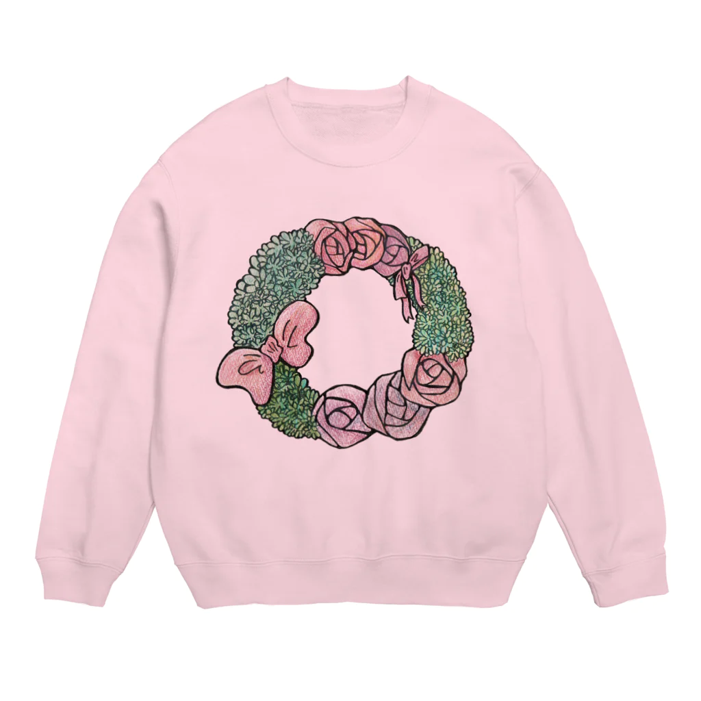 oiabuemoのリボンと薔薇のリース Crew Neck Sweatshirt