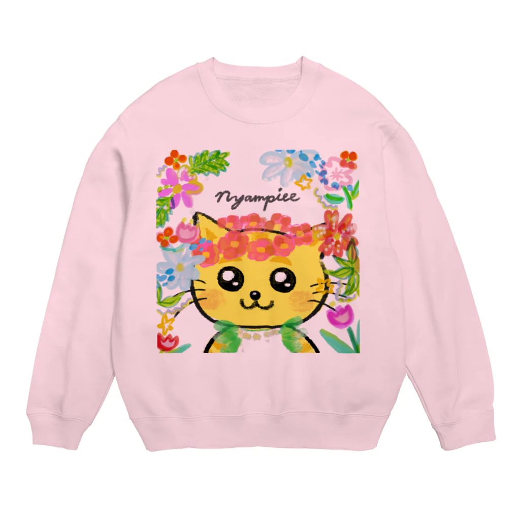 にゃんぴーのお花のうるにゃん（アップ） Crew Neck Sweatshirt