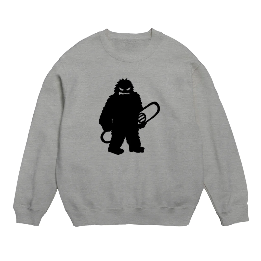 QUQU_WORKSのスノーボードを抱えるイエティ ブラック Crew Neck Sweatshirt