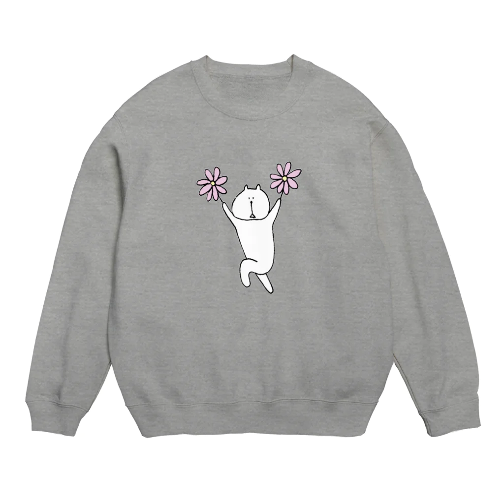 はみをの花を持ったネコ Crew Neck Sweatshirt