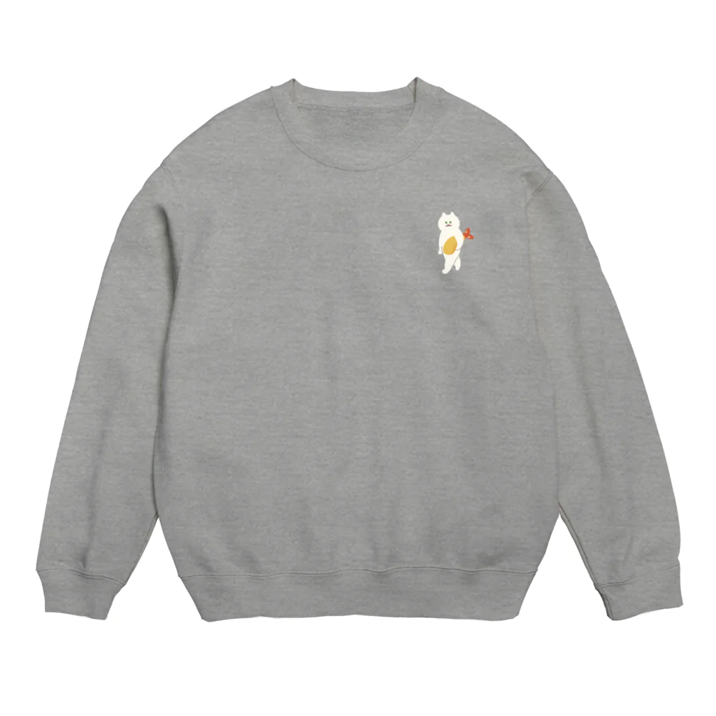 SUIMINグッズのお店の【小】エビフライをさわやかに運ぶねこ Crew Neck Sweatshirt