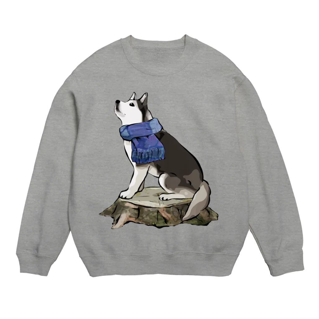 犬グッズの店しえるぶるーのマフラー犬　ハスキー Crew Neck Sweatshirt