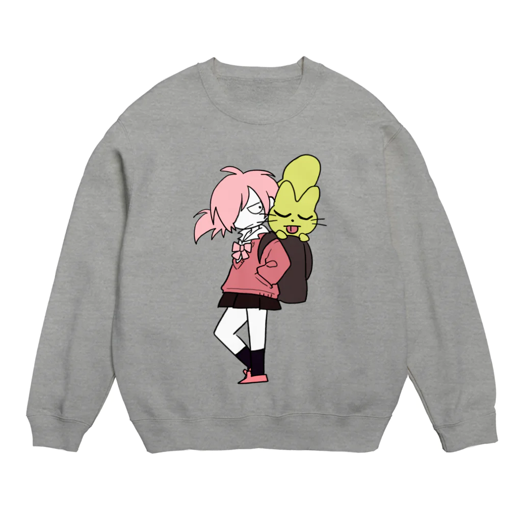 ほいほいダッシュわらさきくんのゆうきちゃんとねこ Crew Neck Sweatshirt