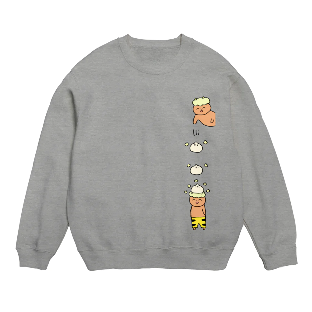 駆け抜けるおにぎりの肉まんほかほか Crew Neck Sweatshirt