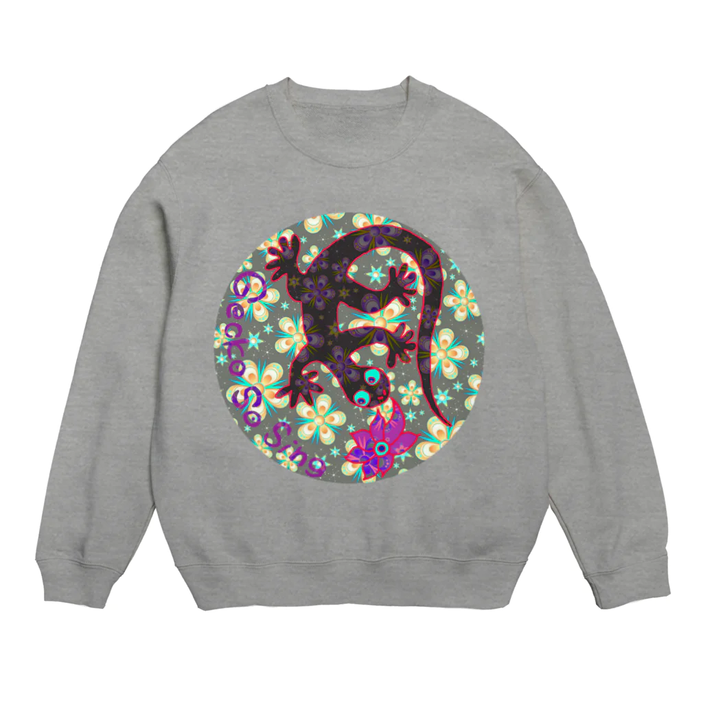 GECKO-SO-SINGの月光装身具ロゴコミカル花柄 Crew Neck Sweatshirt