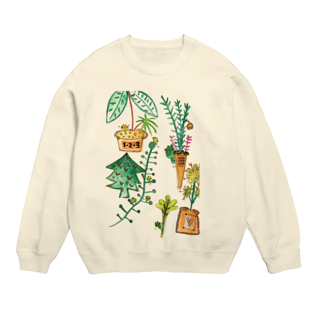 カエルがモチーフの世界にひとつだけのオリジナルデザイングッズのHAPPYカエル Crew Neck Sweatshirt