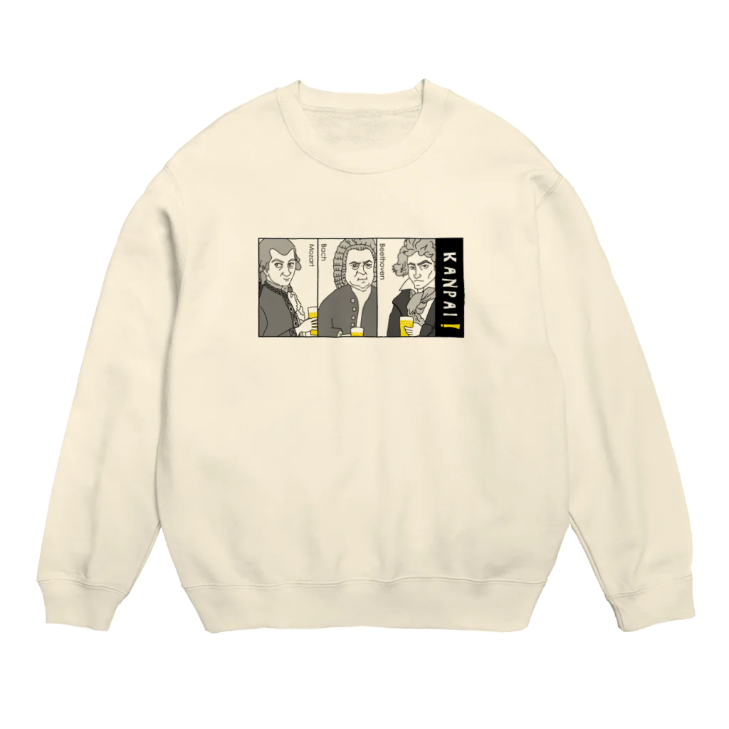 ビールとアート TM-3 Designの偉人 × BEER（三人の音楽家）黒線画・枠付 Crew Neck Sweatshirt