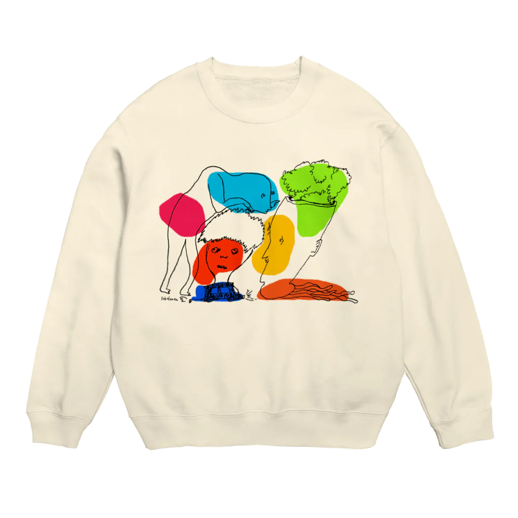  むきむき   地球生活のかしこそうなひとたち Crew Neck Sweatshirt