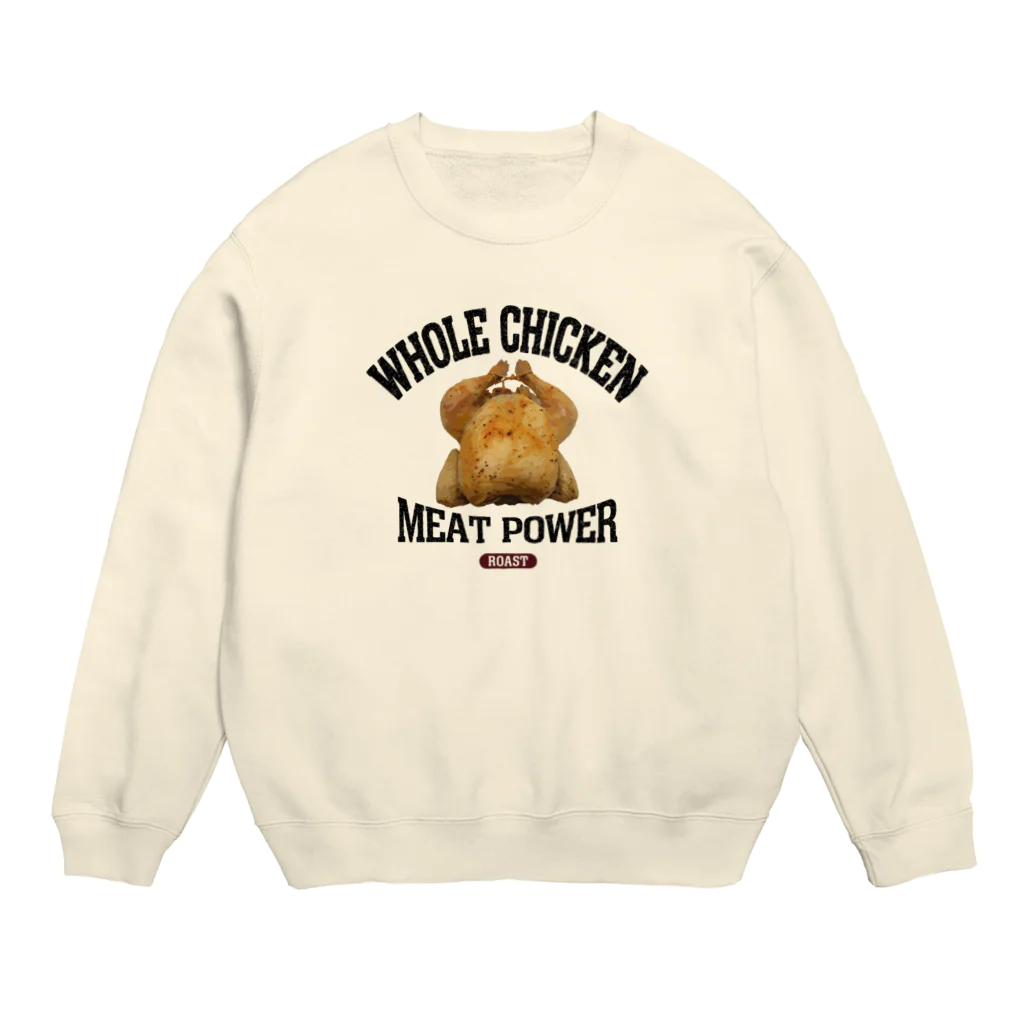 メシテロタイプ（飯テロTシャツブランド）の丸鶏のロースト（ビンテージ風） Crew Neck Sweatshirt