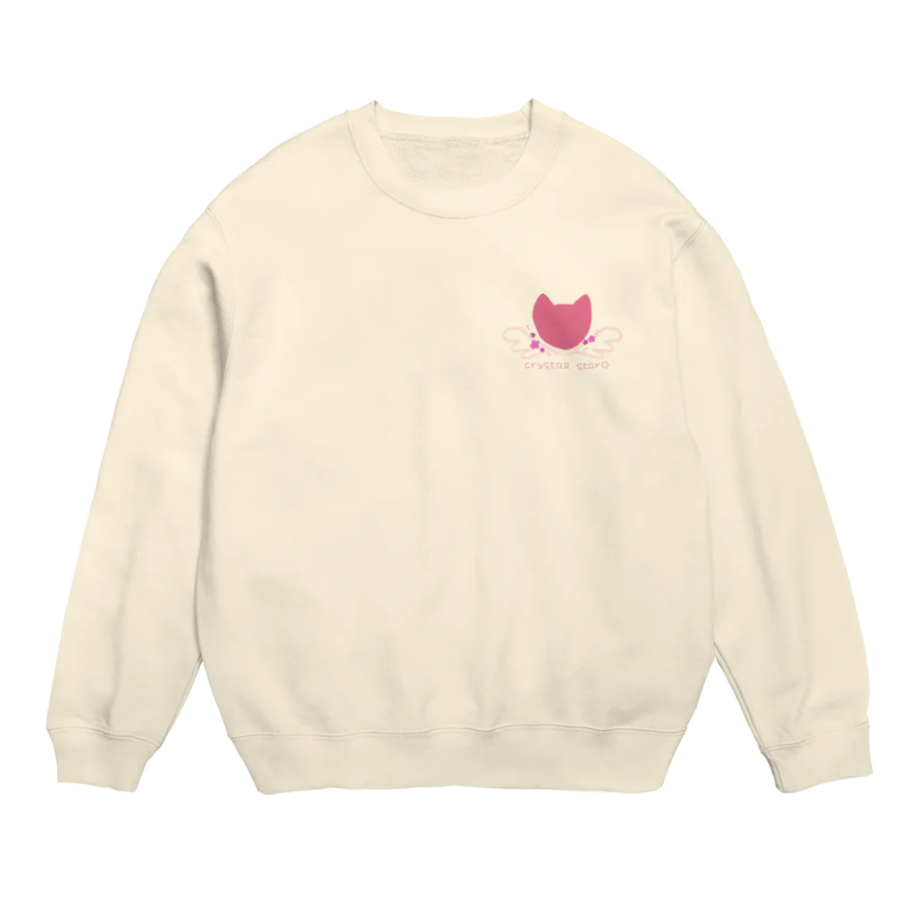 crystal star☆の猫に星と羽根 Crew Neck Sweatshirt