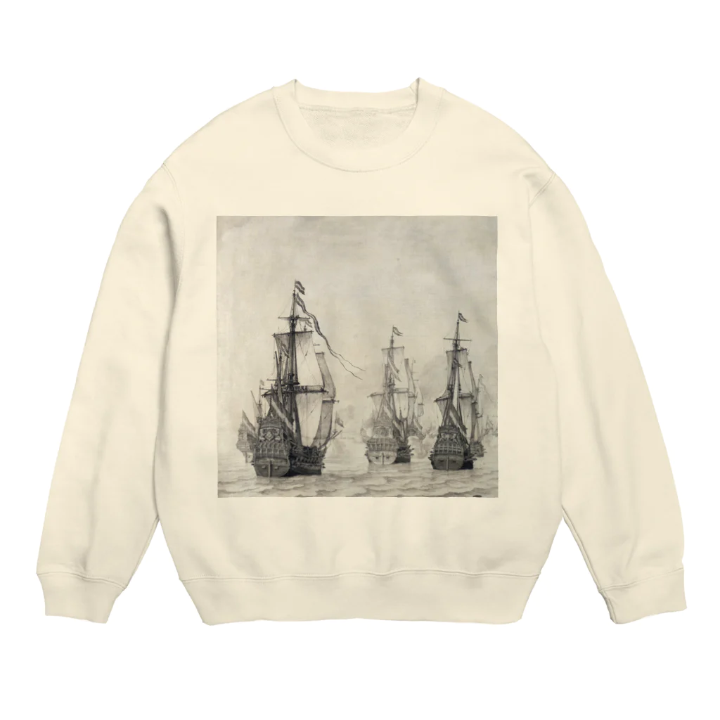 PALA's SHOP　cool、シュール、古風、和風、のダンケルクの戦い ウィレム・ファン・デ・ヴェルデ（I） 1659年 Crew Neck Sweatshirt