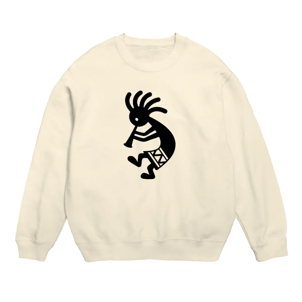 精霊ココペリ ホピ族 ブラック Crew Neck Sweatshirt by QUQU_WORKS ( QuquWorks ) ∞ SUZURI