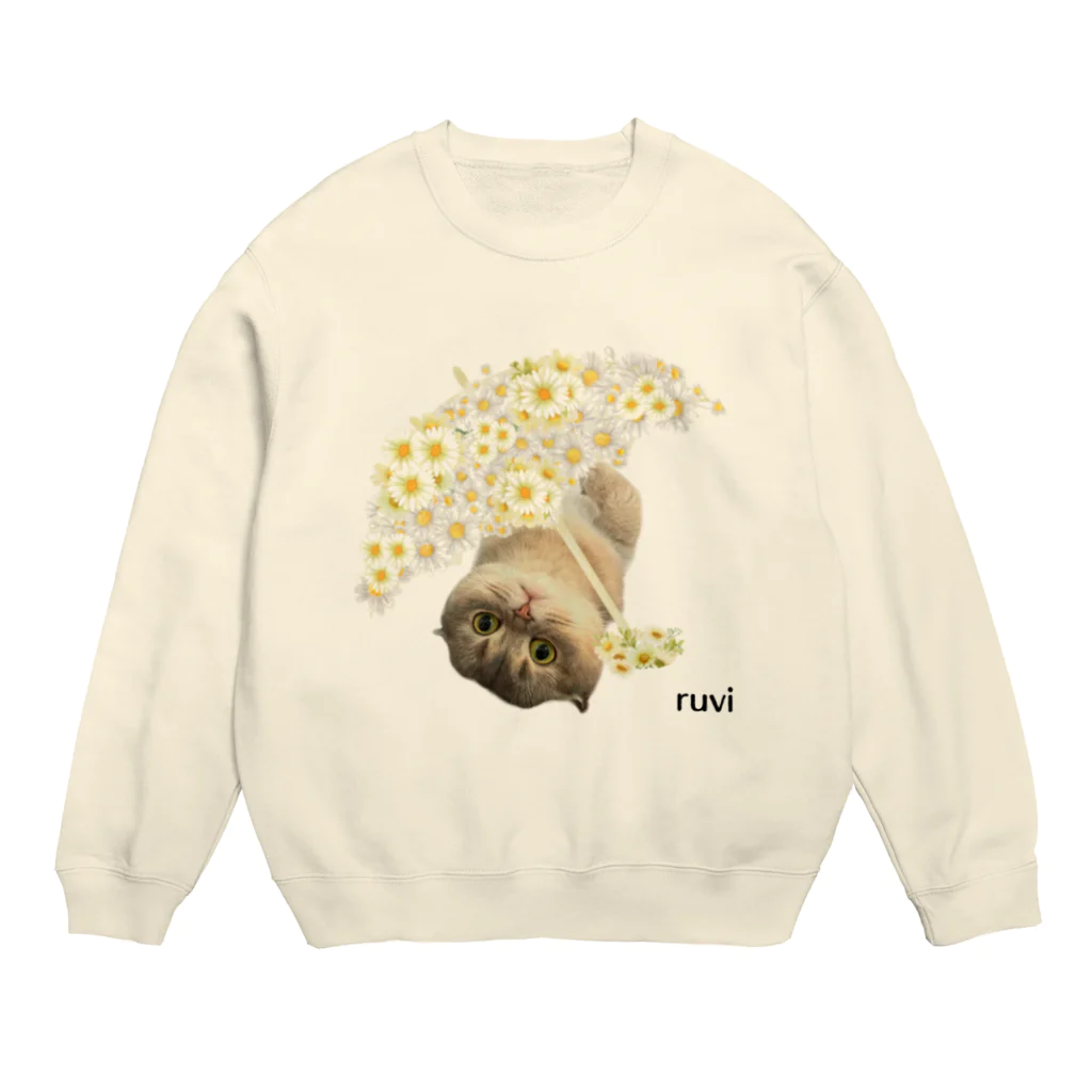 ゆきリンアート【保護猫活動 支援】の花傘ーるびちゃん Crew Neck Sweatshirt