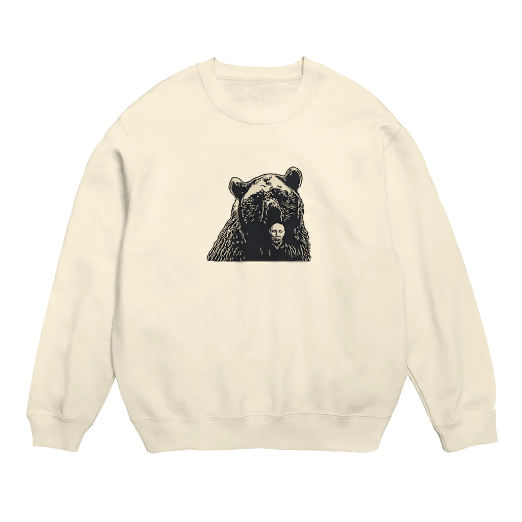 青虫のイラストの大熊に襲われる大隈重信のイラスト Crew Neck Sweatshirt