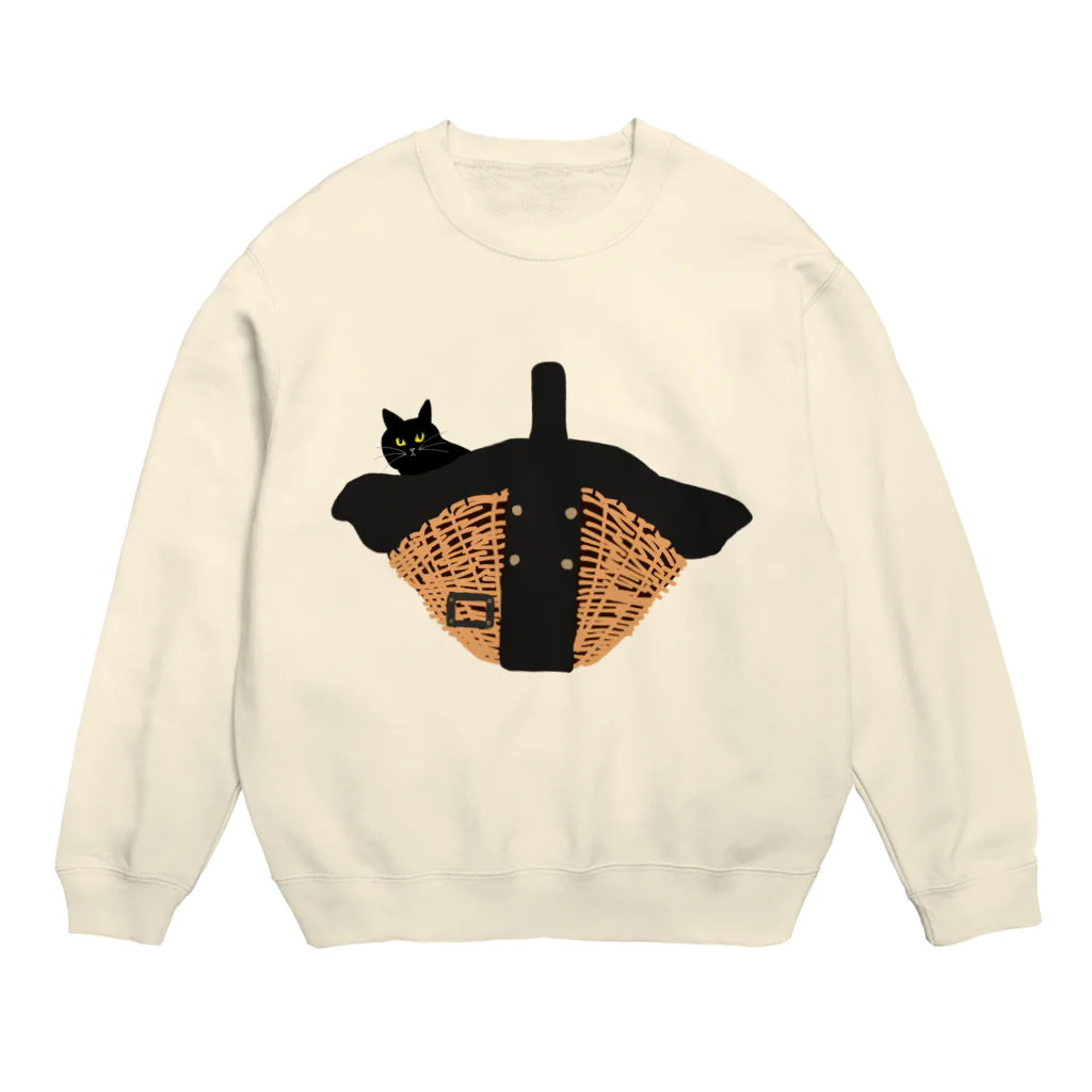 小鳥と映画館のカゴバッグと黒猫 Crew Neck Sweatshirt