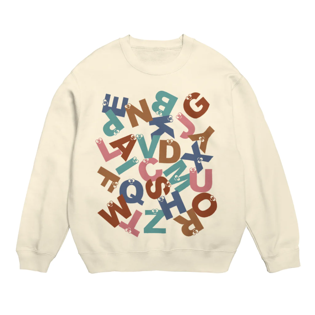 親子設計 CHIiKu MOJi『知育文字』のアルファベットメンメ付 Crew Neck Sweatshirt