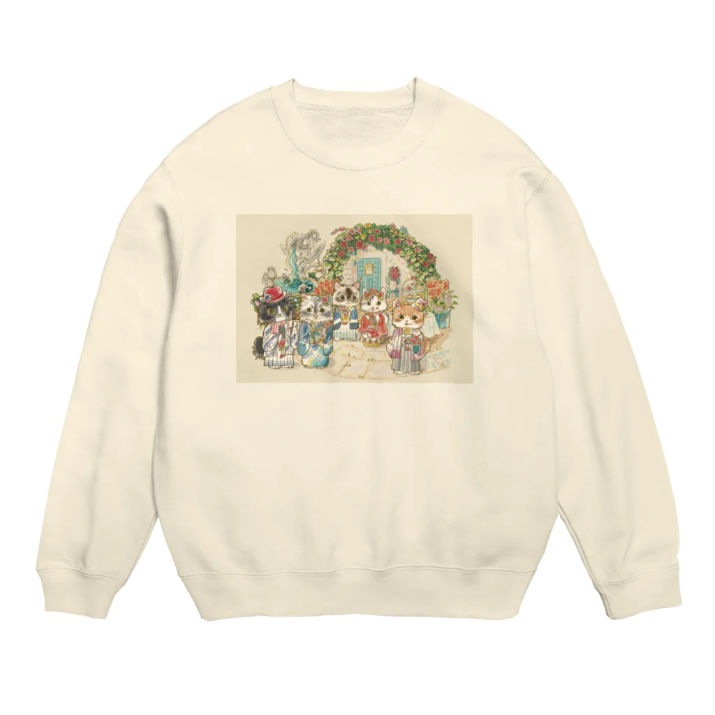 猫のきぬくんのお店のベーカリーこげまるスタッフ御一行様 Crew Neck Sweatshirt