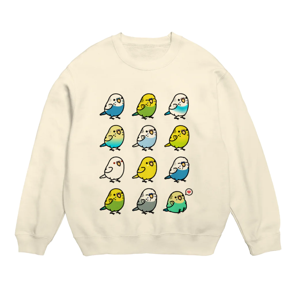 Cody the LovebirdのChubby Bird セキセイインコ大集合 Crew Neck Sweatshirt