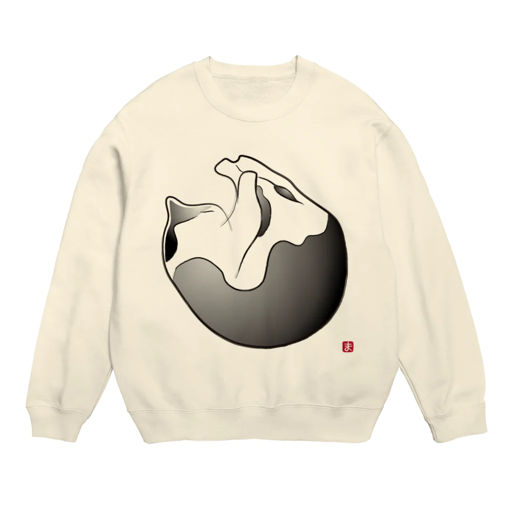 猫ねむりzzz..の白黒猫：まんまる Crew Neck Sweatshirt