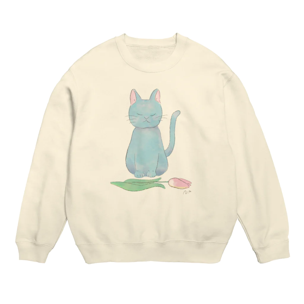 shousou八景のねことチューリップ Crew Neck Sweatshirt