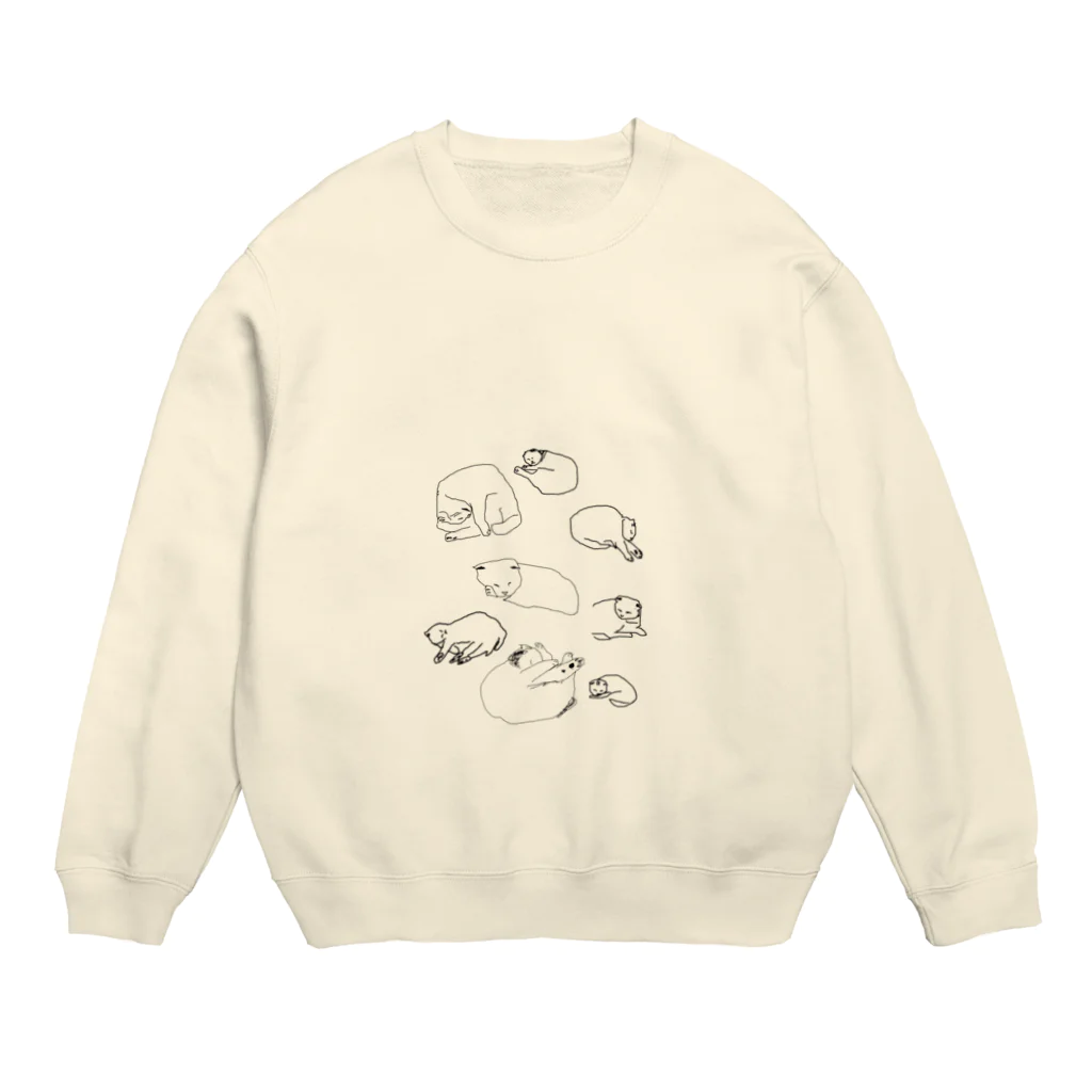 fighting_poseの眠るたくさんのにゃーちゃん Crew Neck Sweatshirt