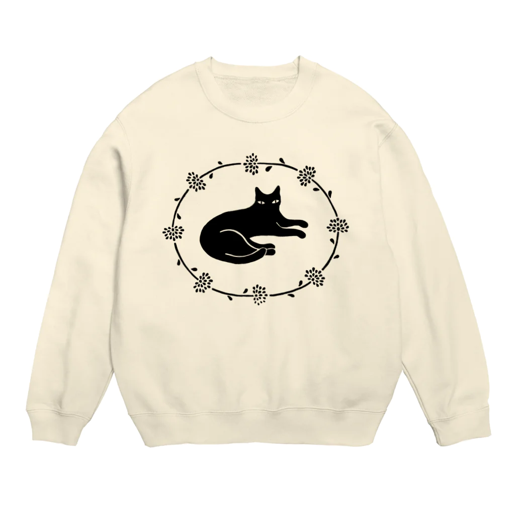 ツバメ堂の花と黒猫 Crew Neck Sweatshirt