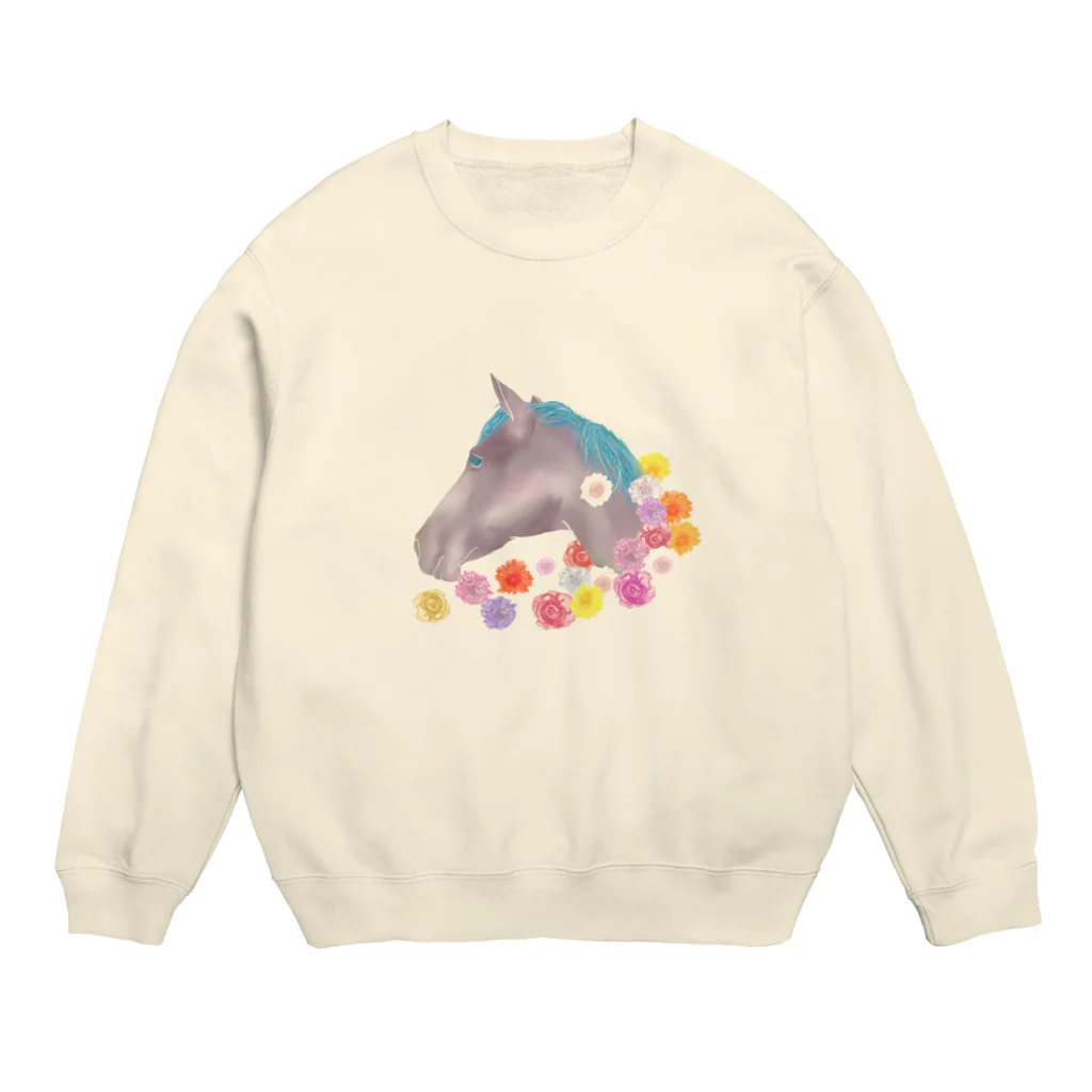 hamly hamuko.の馬と花 Crew Neck Sweatshirt