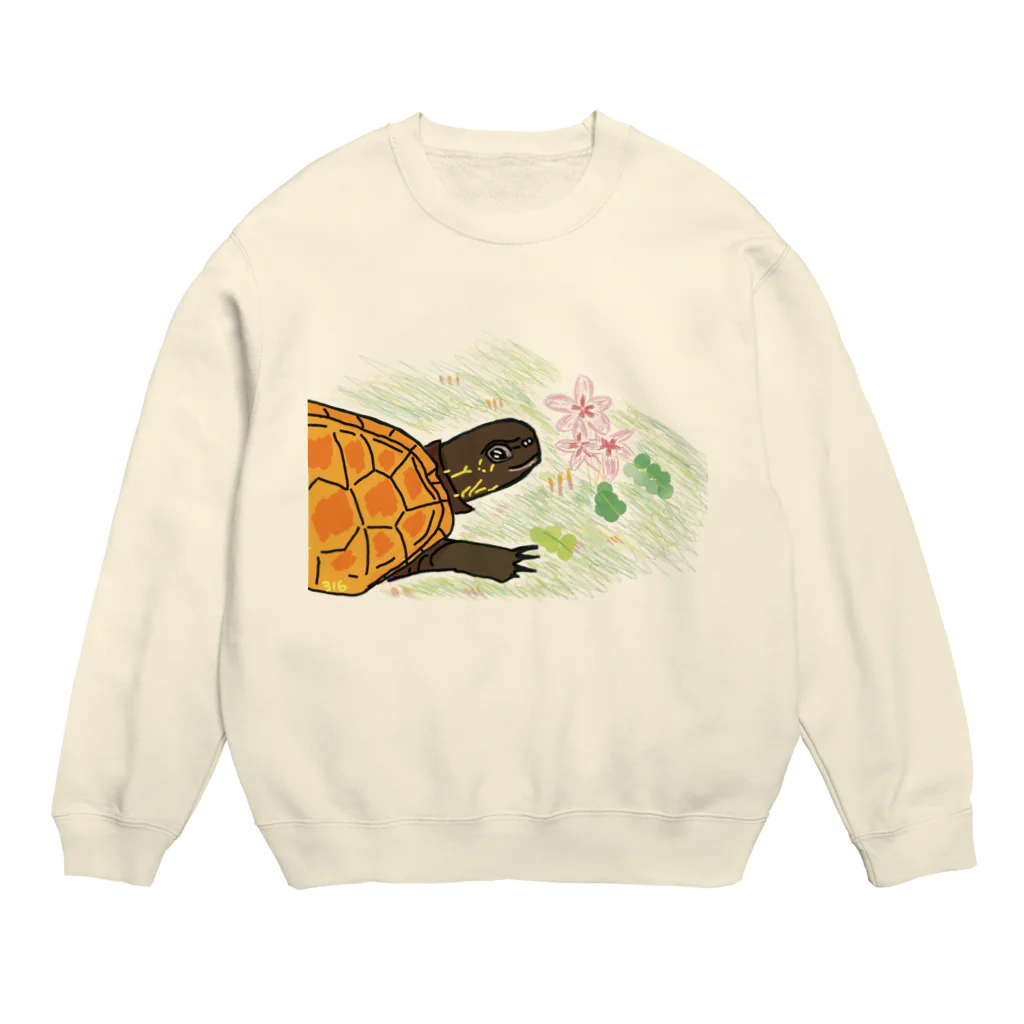 316(MIHIRO)のクサガメと花 Crew Neck Sweatshirt