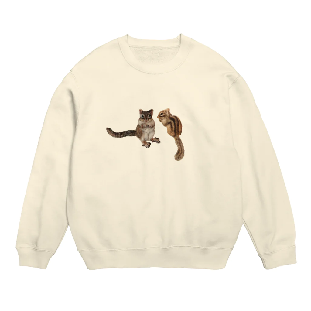 マチルの羊毛フェルトのふわふわ仲良しシマリス Crew Neck Sweatshirt