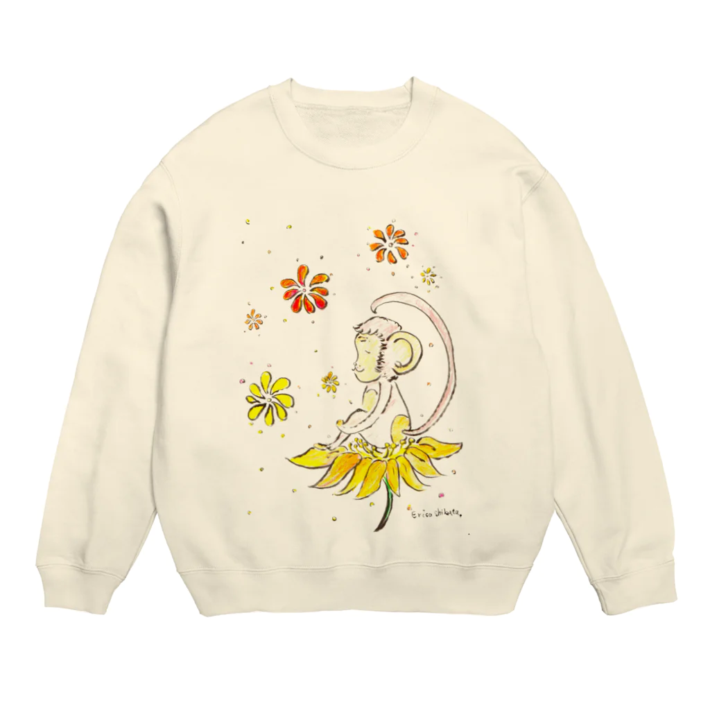 めりこの幸せのお花とさる Crew Neck Sweatshirt