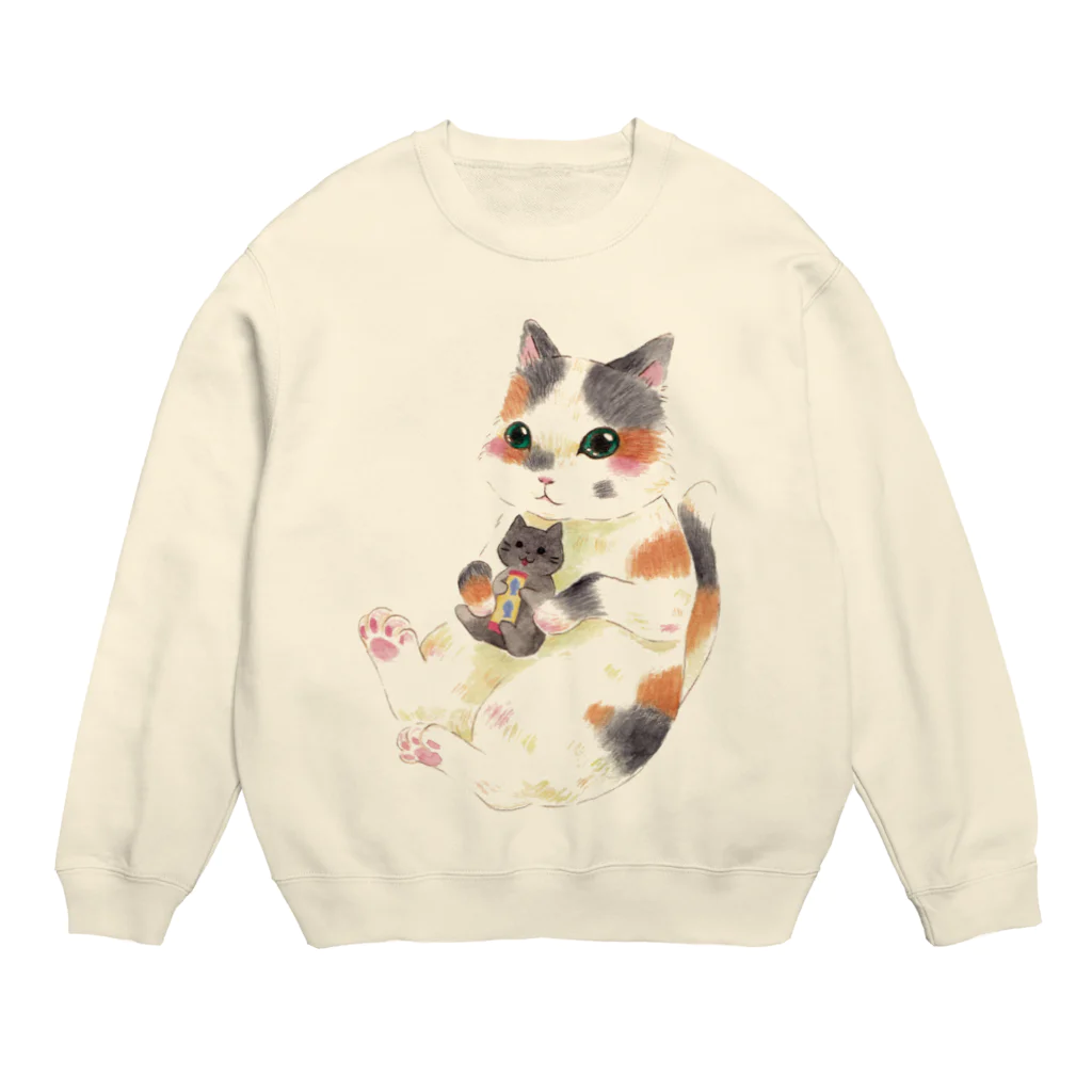 しず華＊(カラー･リボンボン)のぬいぐるみぎゅっ　三毛猫 Crew Neck Sweatshirt