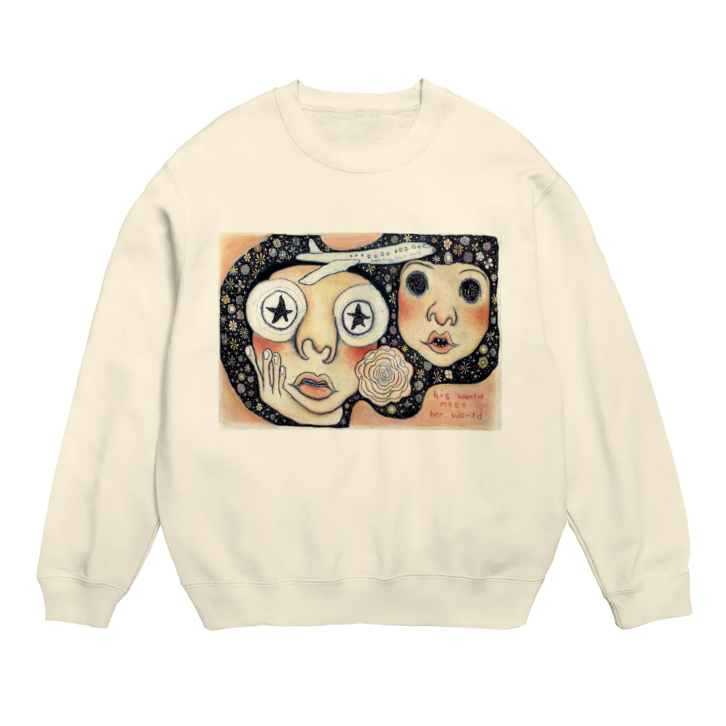 おちだいすけのHis world meet her world. Crew Neck Sweatshirt