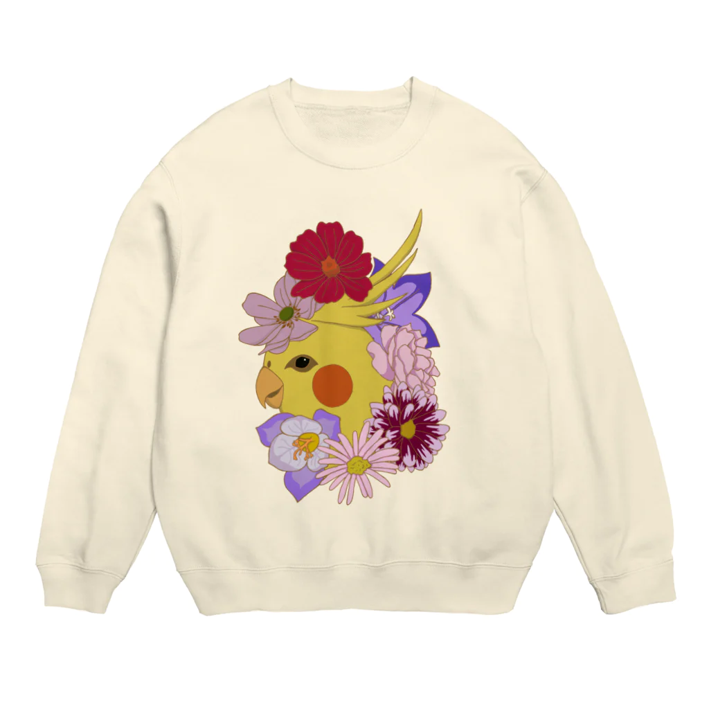 prunelleのインコと花 Crew Neck Sweatshirt