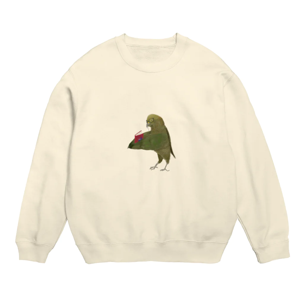 森のあらかるとの読書家のミヤマオウム Crew Neck Sweatshirt