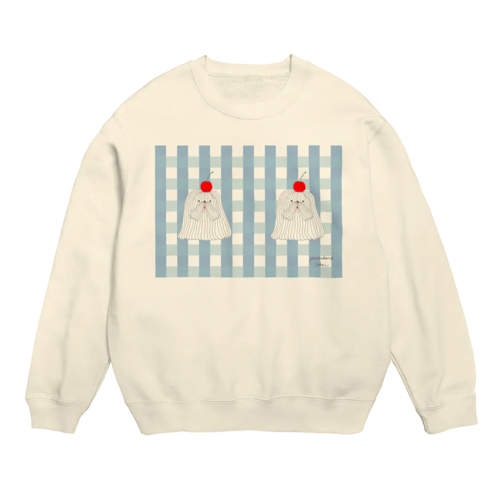 yawayawa shopのホイップイヌ&ギンガムチェック(あお) Crew Neck Sweatshirt