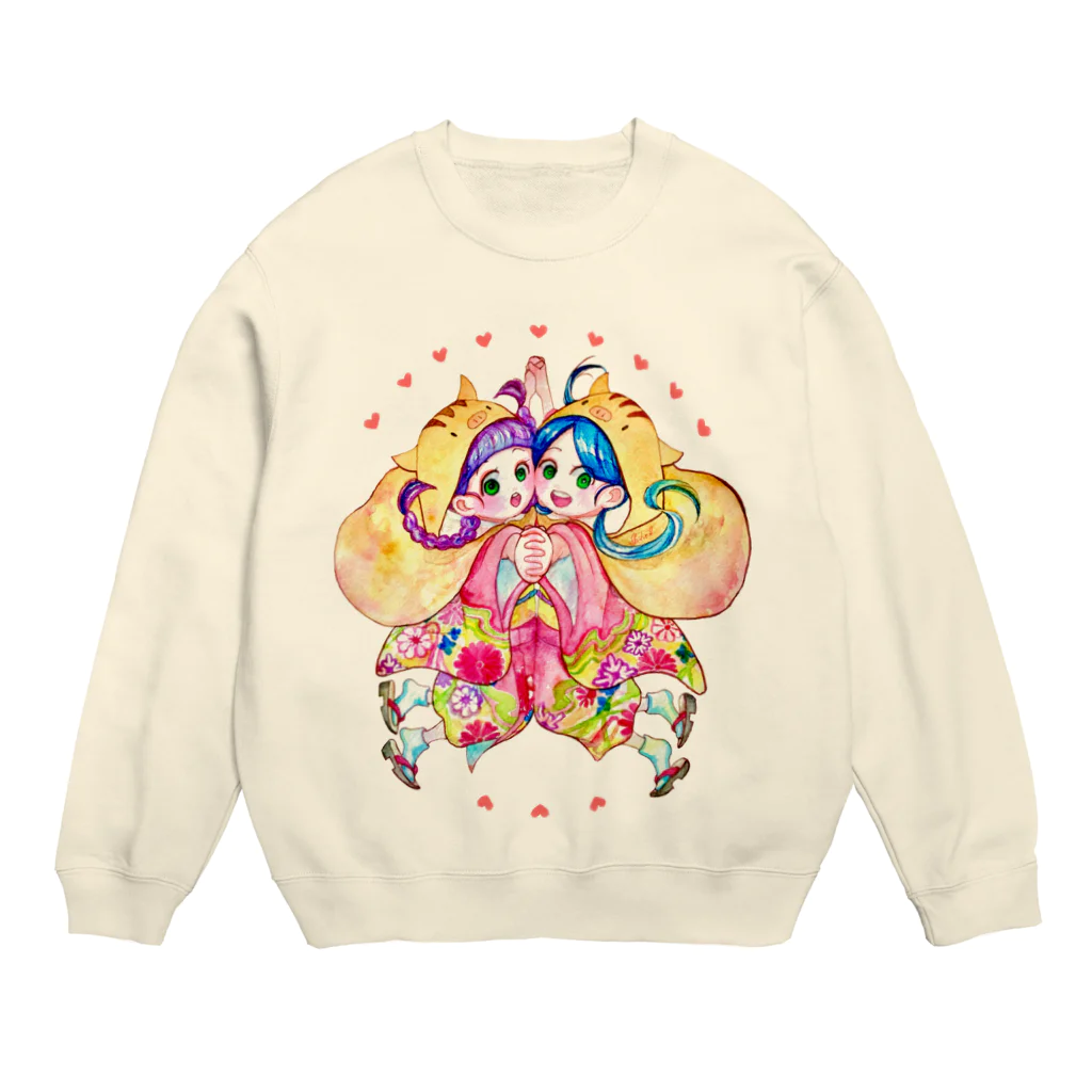 壬本舗 mizu-no-e-hompoのうりぼうずきんのふたごちゃん Crew Neck Sweatshirt