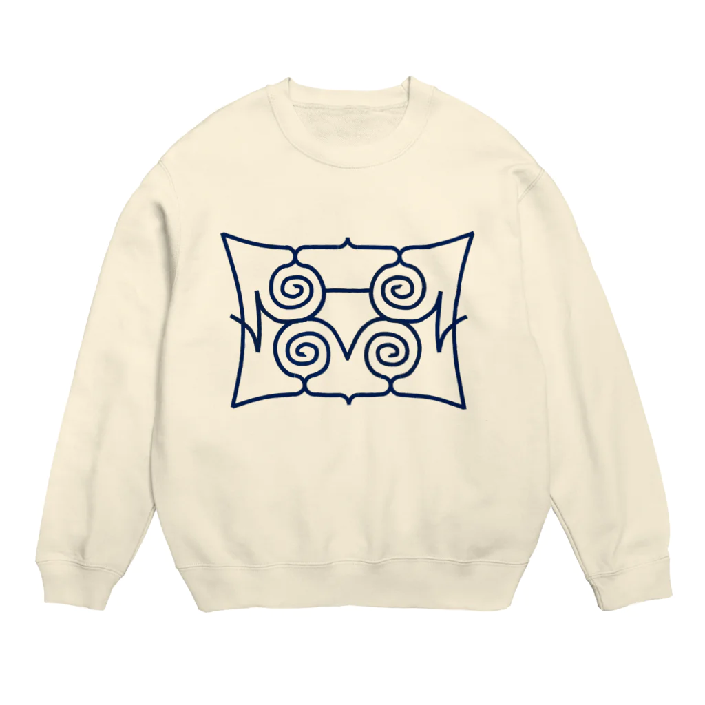 アイヌ小屋・チセのアイヌ文様　母鳥とヒナ Crew Neck Sweatshirt