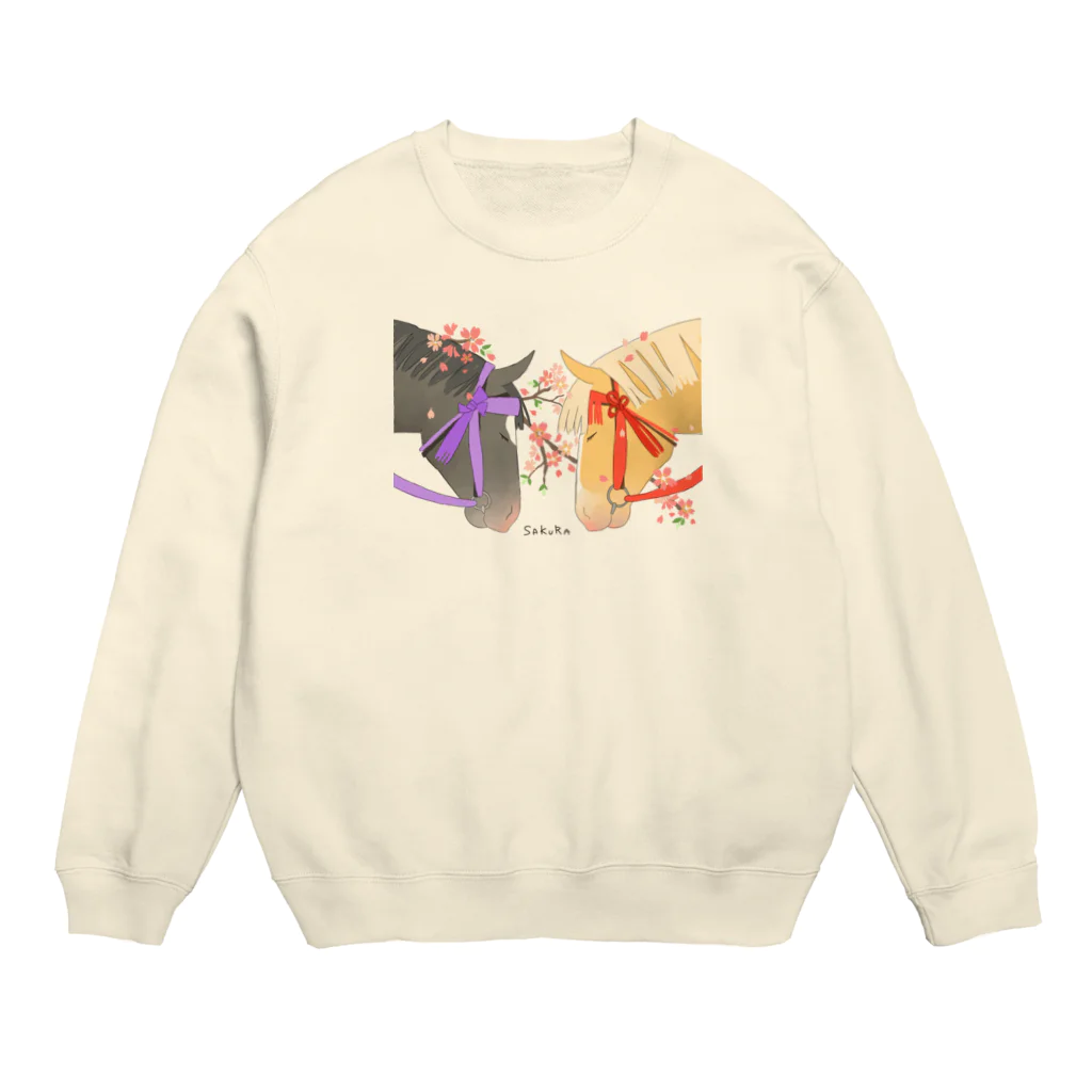 poniponiの桜まつりの馬 Crew Neck Sweatshirt