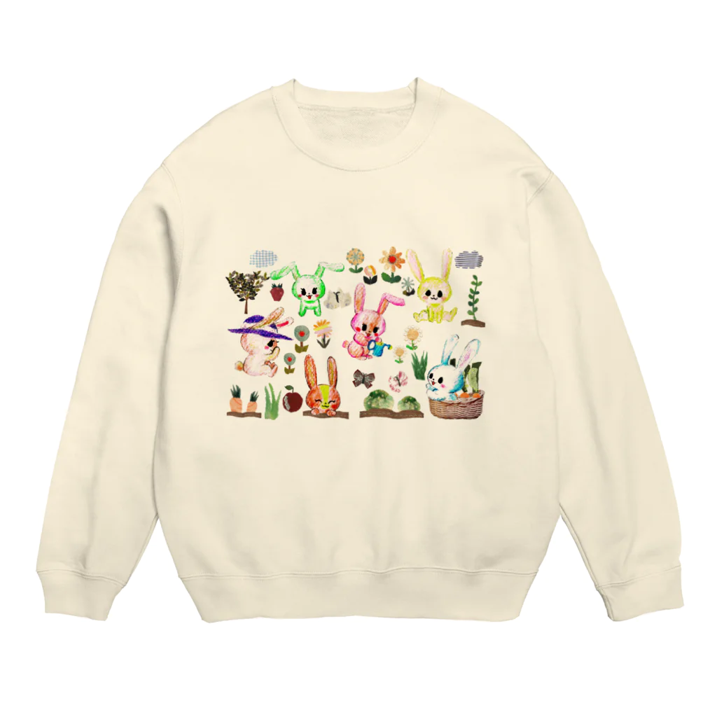 コラージュイラスト作家なおちるのうさぎの畑模様 Crew Neck Sweatshirt