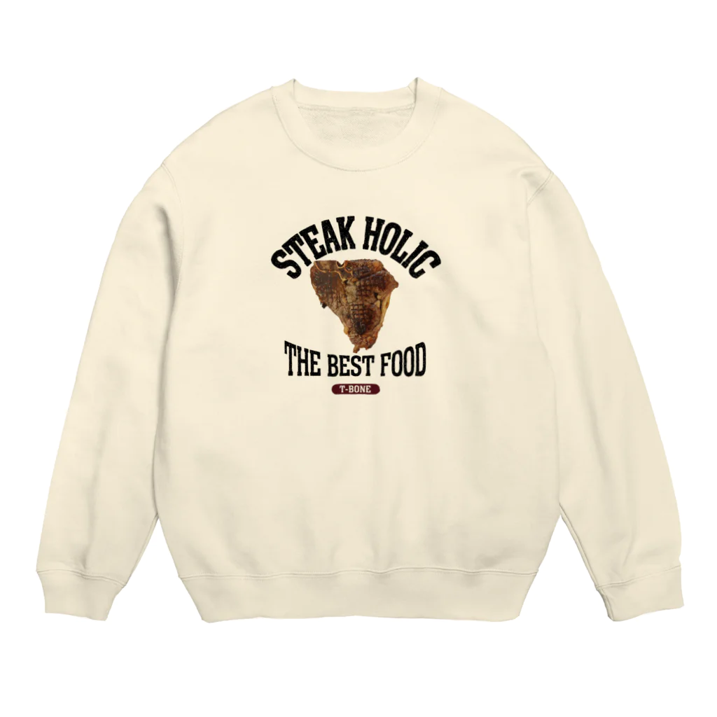 メシテロタイプ（飯テロTシャツブランド）のTボーンステーキ（ビンテージ風） Crew Neck Sweatshirt