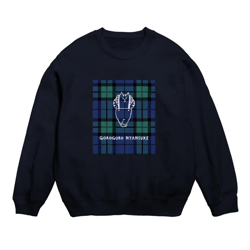 ごろごろにゃんすけのチェック　NAVY Crew Neck Sweatshirt