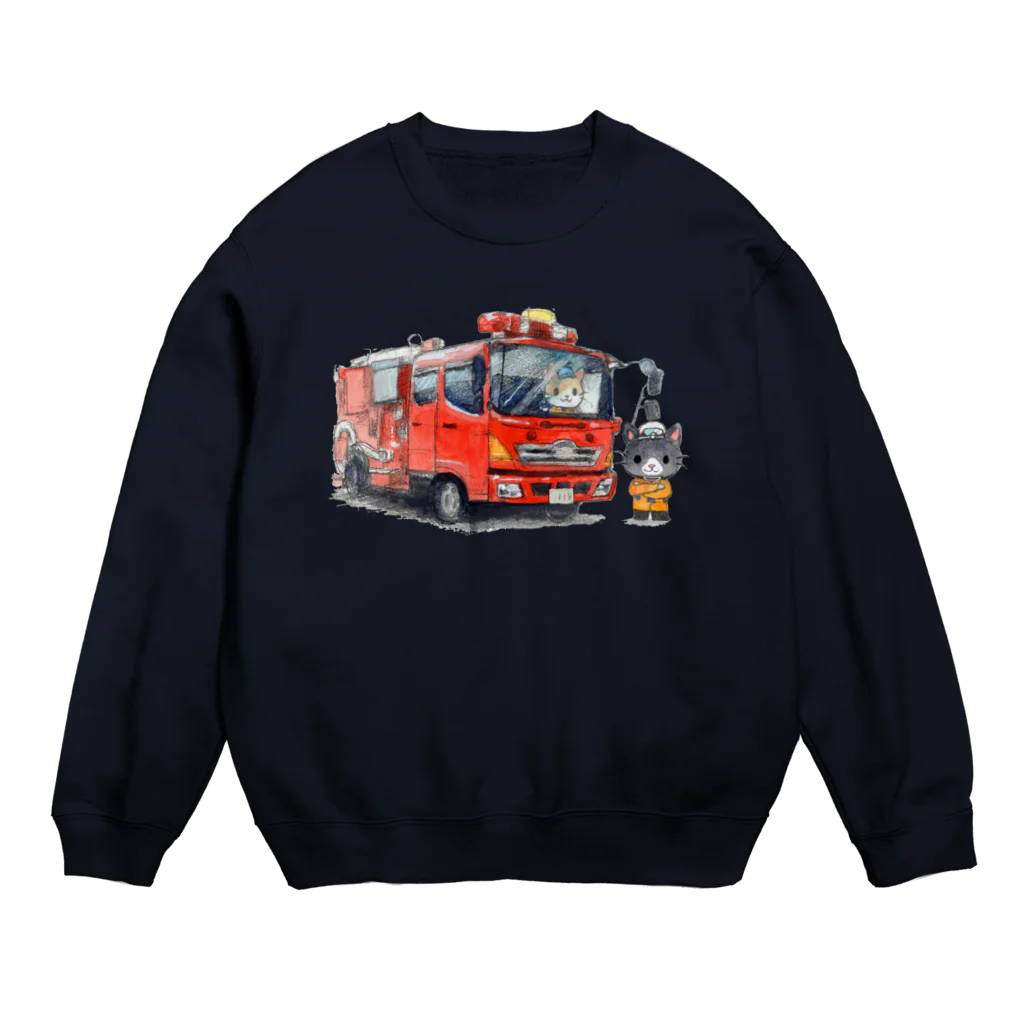 消防 と ねこちゃんの消防車とレスキューにゃんこ Crew Neck Sweatshirt