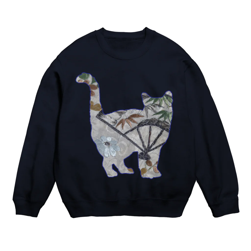 PALA's SHOP　cool、シュール、古風、和風、の和風Catシルエット 着物柄Ⅱ Crew Neck Sweatshirt