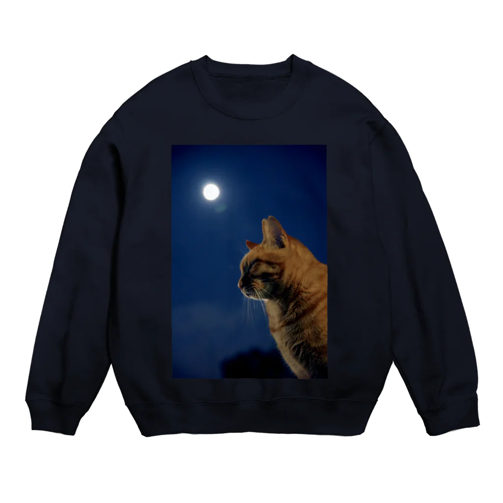 シッポ追いの猫写真店のつきねこ Supermoon Crew Neck Sweatshirt