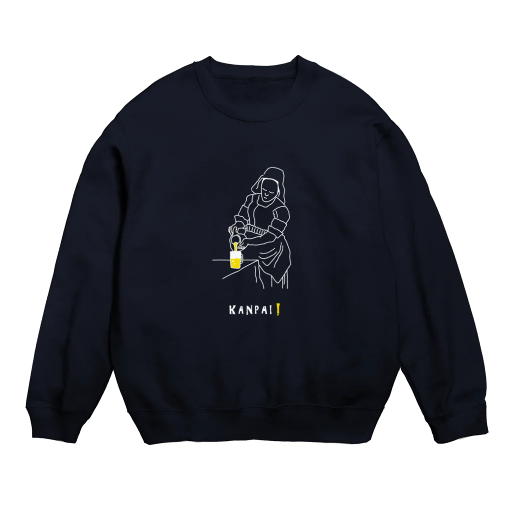 ビールとアート TM-3 Designの名画 × BEER（牛乳を注ぐ女）白線画 Crew Neck Sweatshirt