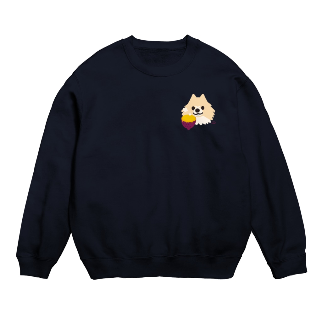 イラスト MONYAAT のワンポイント 焼き芋 味を知ったポメラニアン Crew Neck Sweatshirt