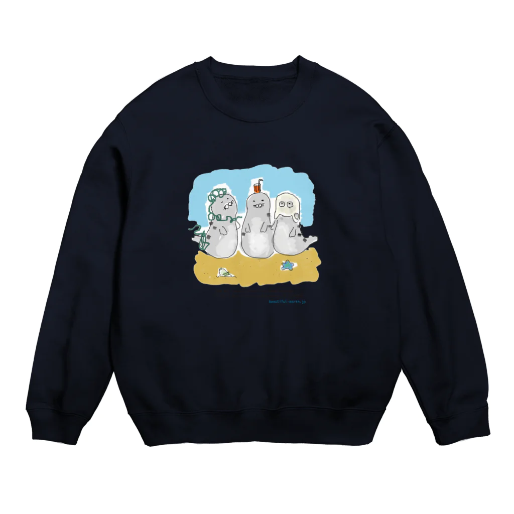 Beautiful Earthの海ゴミに悩むアザラシ3兄弟 Crew Neck Sweatshirt