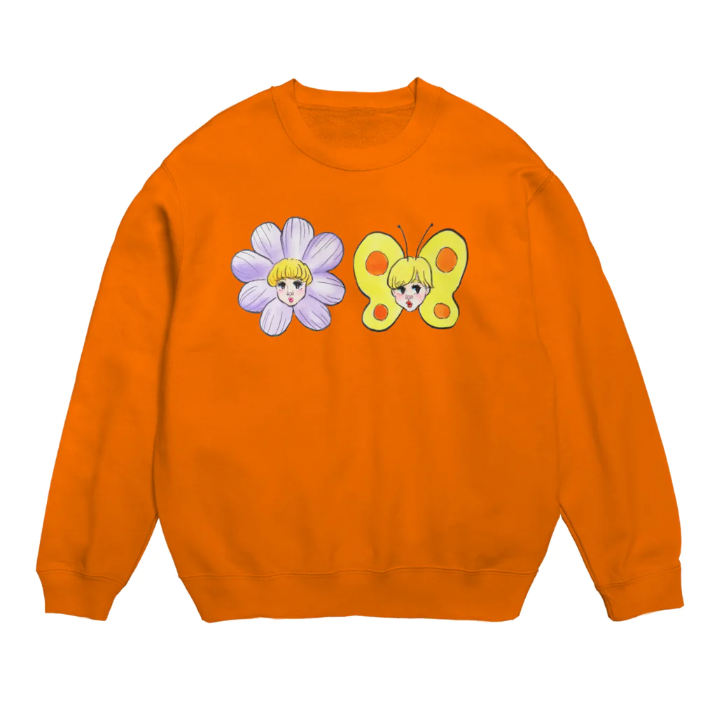 ソーメンズの花とちょうちょ Crew Neck Sweatshirt