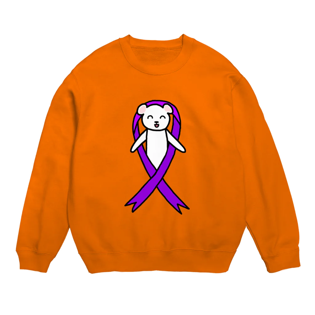 しろくま屋のパープルリボン・シロクマ Crew Neck Sweatshirt